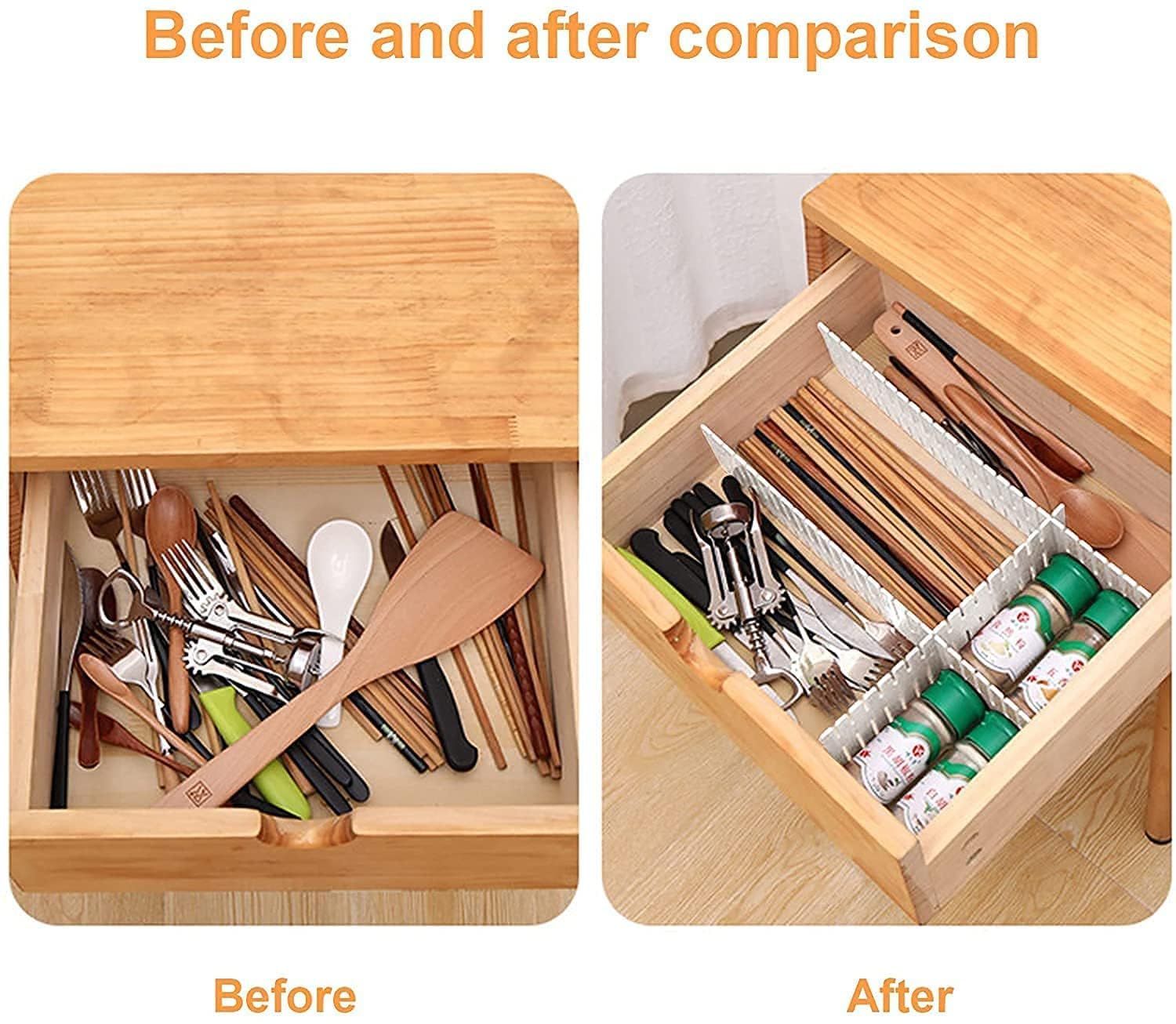 8 Adjustable Strips Interlocking Self Assembly Plastic Drawer Divider Storage Organizer - Grid Closet Partition Strips for Home, Office, Wardrobe, Cabinet (Pack of 8)