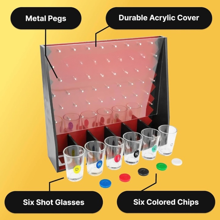 ZYOZ Adult Alcohol Drinking Game 6 Shot Glass Hen Stag Night Fun House Party - Traditional Slot Counter Drop Pin Tip…