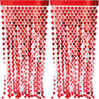 Red Heart Shape Metallic Foil Fringe Curtains for Party Decoration Window Door String Curtain Wedding Birthday Photo Booth Backdrop Party Tassel