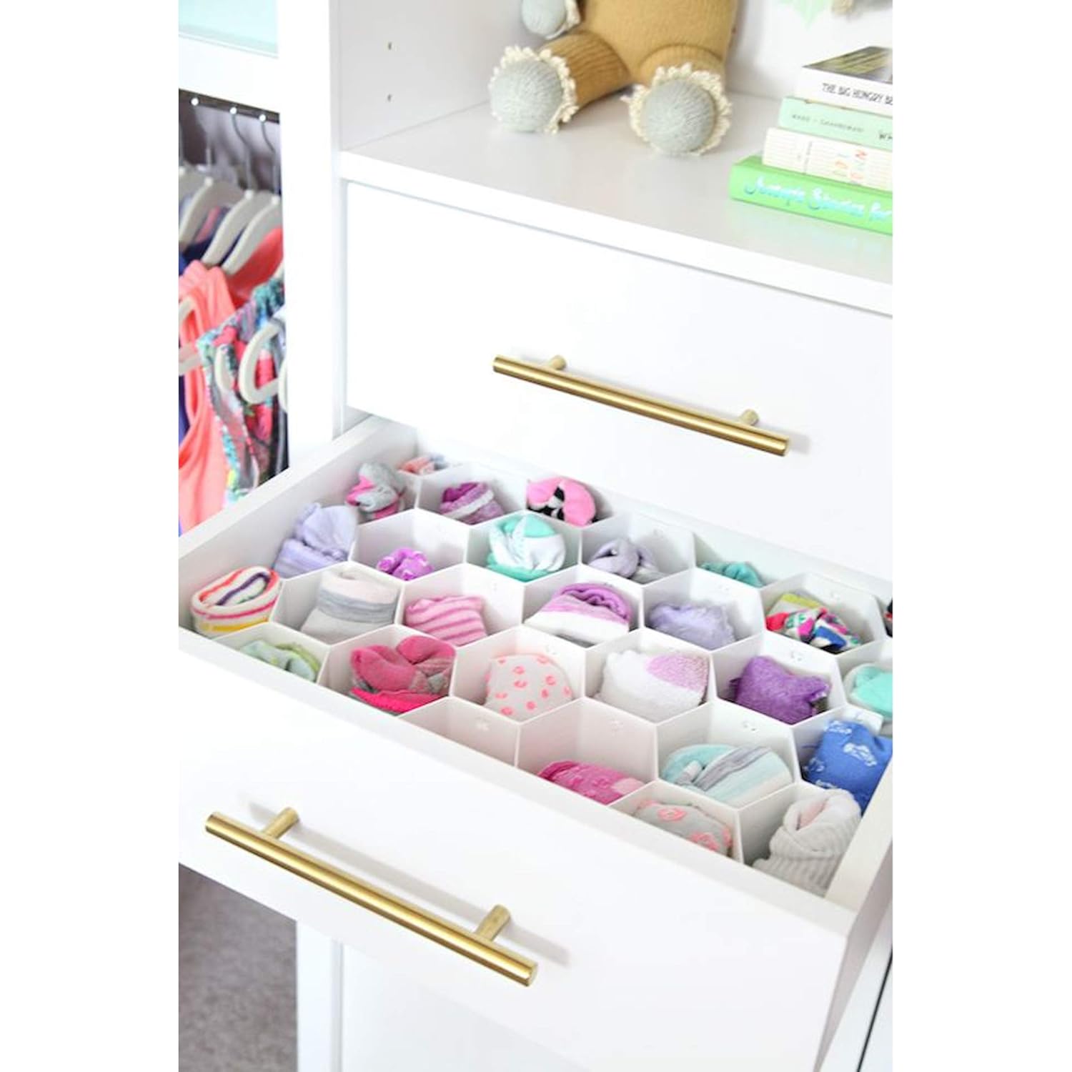 Honeycomb Closet Organizer Drawer Dividers Plastic Partition Cabinet Clapboard Storage Boxes for Underwear Socks Ties Belts Scarves and Makeup (Pack of 8 Straps)