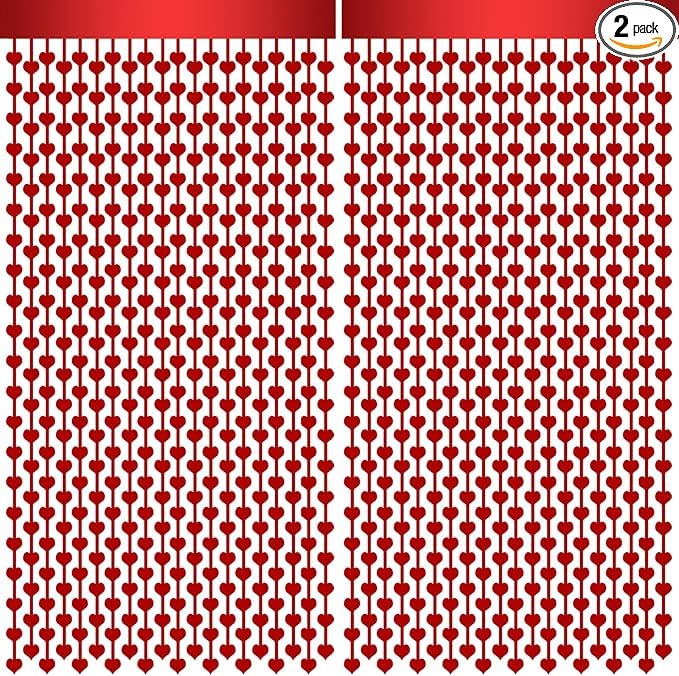 Red Heart Shape Metallic Foil Fringe Curtains for Party Decoration Window Door String Curtain Wedding Birthday Photo Booth Backdrop Party Tassel