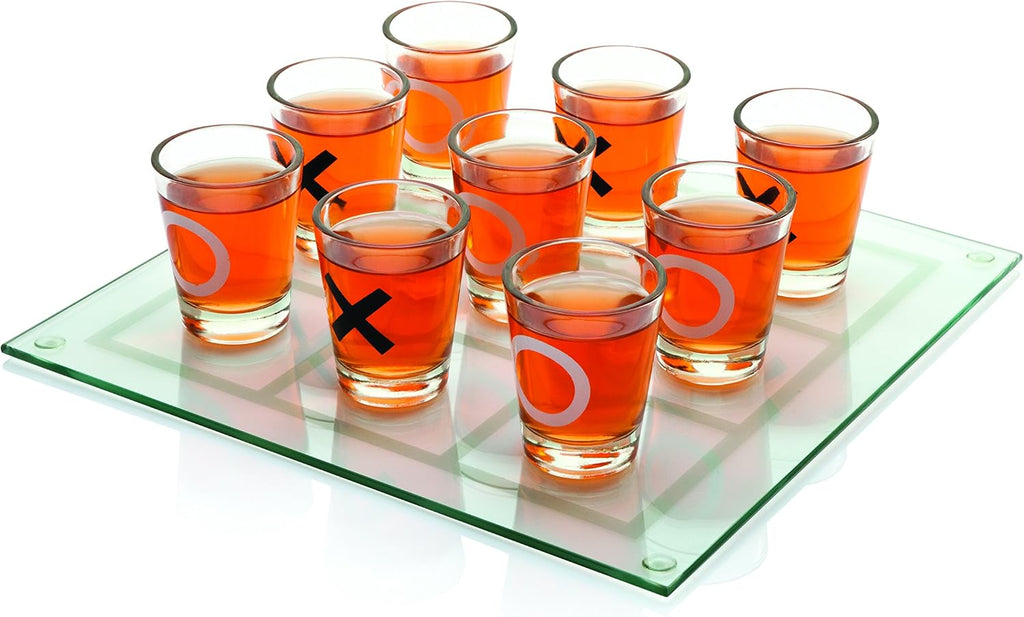ZYOZ Tic Tac Shot Drinking Board Game – Premium Glass Tic Tac Toe Shot Glass Game Set with 9 Shot Glasses & Gridded Glass Board | Fun Party Games for Adults, College Apartment Essentials & Bar Decor