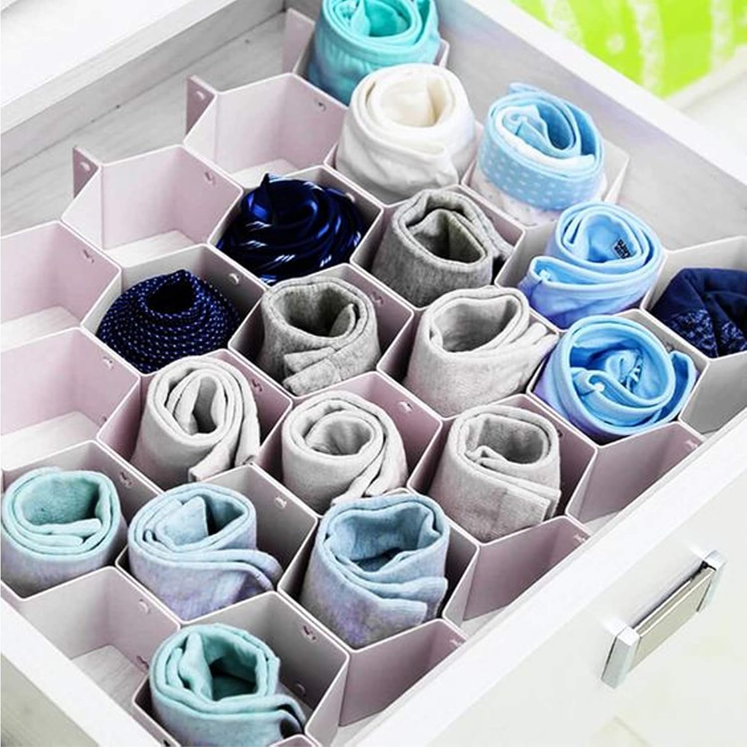 Honeycomb Closet Organizer Drawer Dividers Plastic Partition Cabinet Clapboard Storage Boxes for Underwear Socks Ties Belts Scarves and Makeup (Pack of 8 Straps)