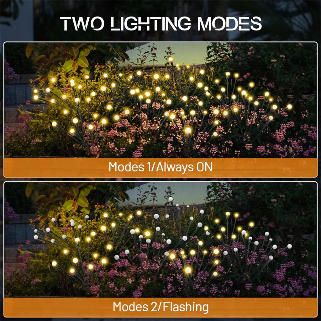 Firefly Solar Garden Lights Outdoor: Waterproof 8LED Vibrant Starburst Swaying Lights, Solar Powered for Planter Decoration