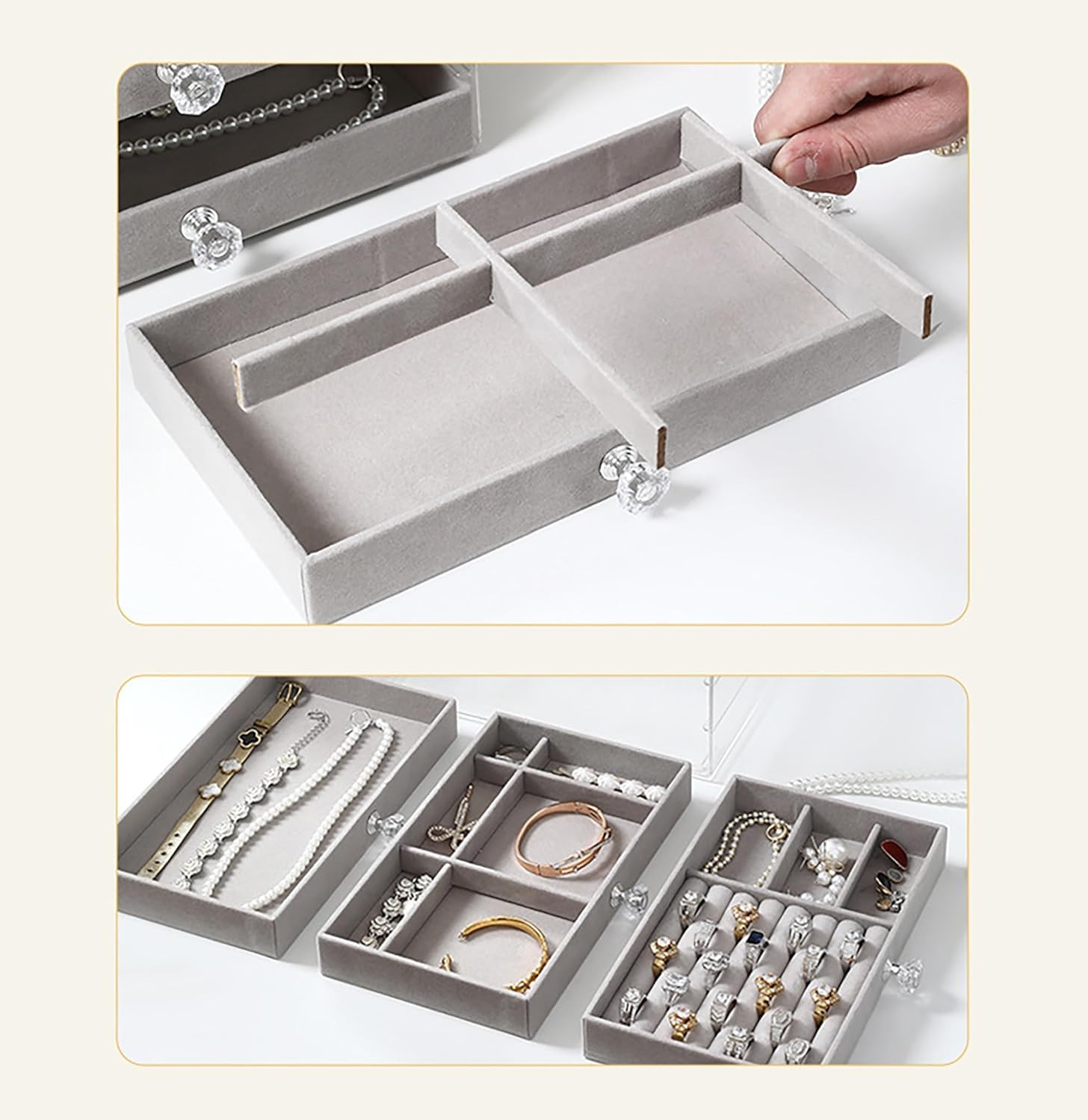 ZYOZ Acrylic Jewelry Box, 3 Drawers Velvet Jewelry Organizer for Ring Earring Necklace Bracelet Display Clear Acrylic Jewelry Storage Case Gift for Women Ladies Girls Secondary image