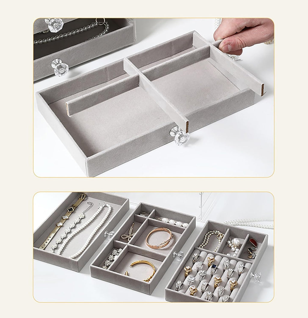 Acrylic Jewelry Box, 3 Drawers Velvet Jewelry Organizer for Ring Earring Necklace Bracelet Display Clear Acrylic Jewelry Storage Case Gift for Women Ladies Girls