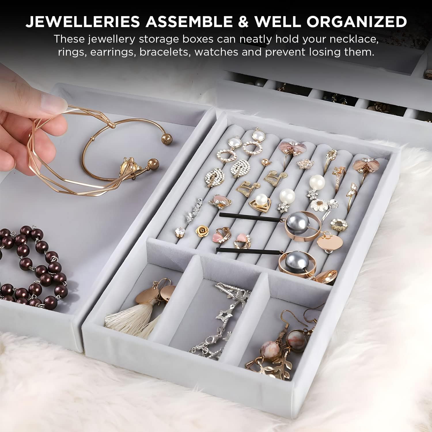 Acrylic Jewelry Box, 3 Drawers Velvet Jewelry Organizer for Ring Earring Necklace Bracelet Display Clear Acrylic Jewelry Storage Case Gift for Women Ladies Girls
