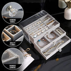 Acrylic Jewelry Box, 3 Drawers Velvet Jewelry Organizer for Ring Earring Necklace Bracelet Display Clear Acrylic Jewelry Storage Case Gift for Women Ladies Girls