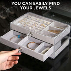Acrylic Jewelry Box, 3 Drawers Velvet Jewelry Organizer for Ring Earring Necklace Bracelet Display Clear Acrylic Jewelry Storage Case Gift for Women Ladies Girls