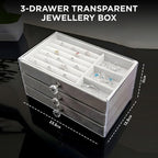 Acrylic Jewelry Box, 3 Drawers Velvet Jewelry Organizer for Ring Earring Necklace Bracelet Display Clear Acrylic Jewelry Storage Case Gift for Women Ladies Girls