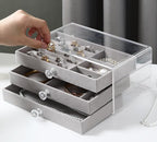 Acrylic Jewelry Box, 3 Drawers Velvet Jewelry Organizer for Ring Earring Necklace Bracelet Display Clear Acrylic Jewelry Storage Case Gift for Women Ladies Girls