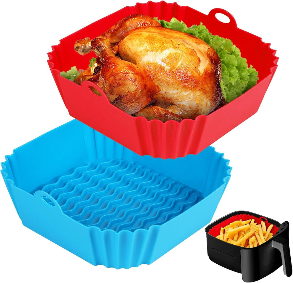 ZYOZ Square Silicone Air Fryer Liners (2-Pack) Reusable Food Grade 4 to 7 QT Air Fryers – Non-Stick Dishwasher Safe Accessories for Oven & Microwave