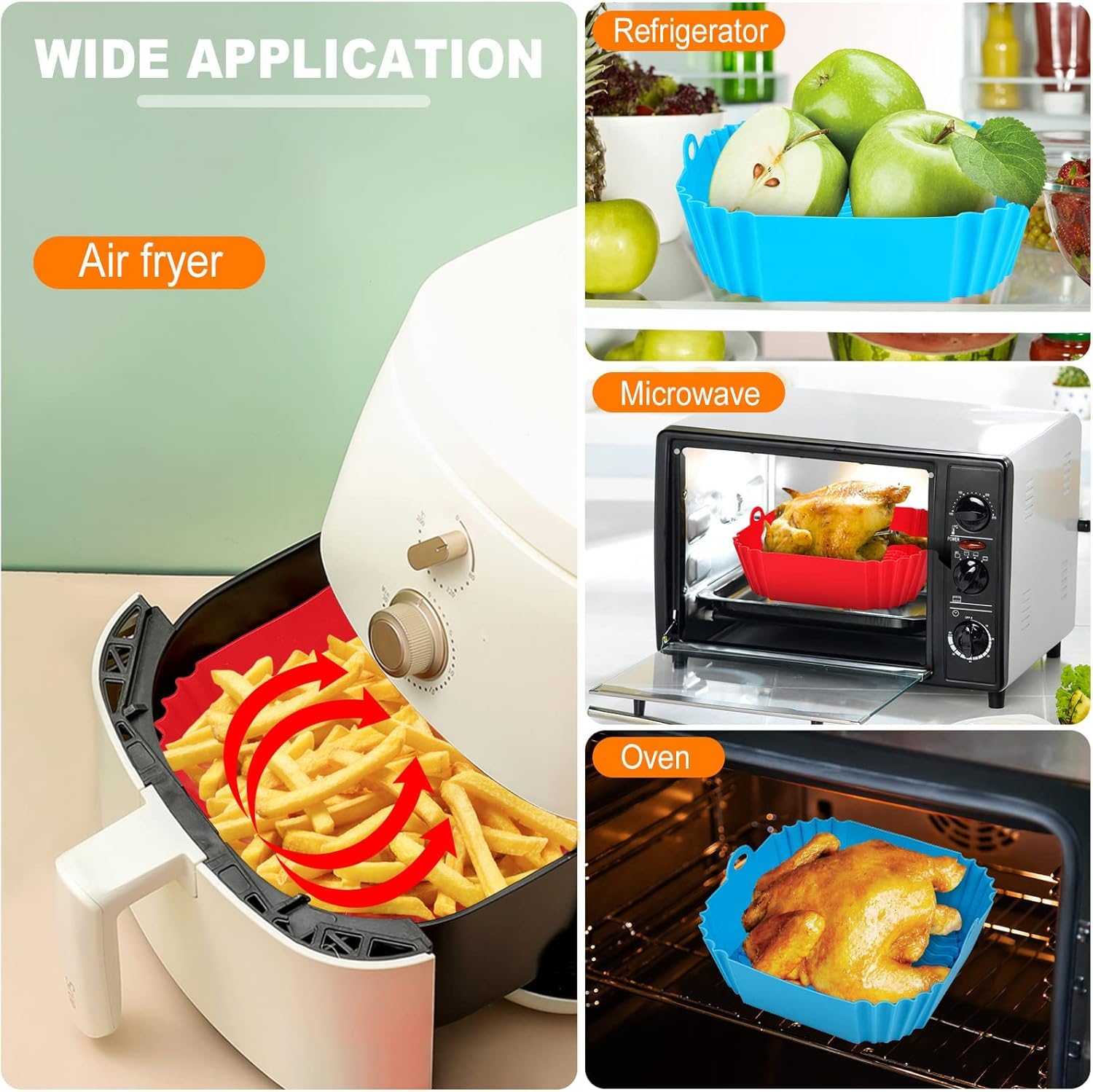 ZYOZ Square Silicone Air Fryer Liners (2-Pack) Reusable Food Grade 4 to 7 QT Air Fryers – Non-Stick Dishwasher Safe Accessories for Oven & Microwave Secondary image