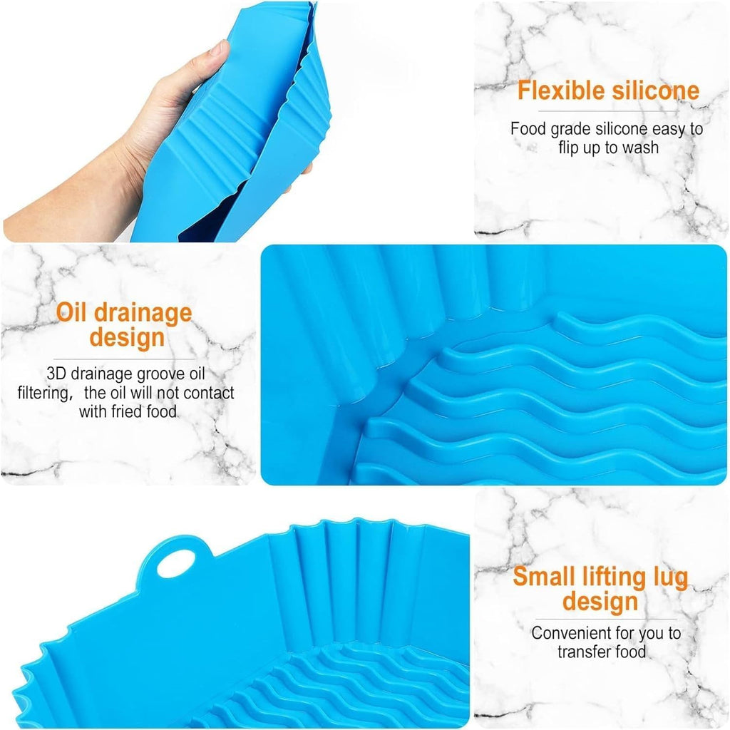 ZYOZ Square Silicone Air Fryer Liners (2-Pack) Reusable Food Grade 4 to 7 QT Air Fryers – Non-Stick Dishwasher Safe Accessories for Oven & Microwave