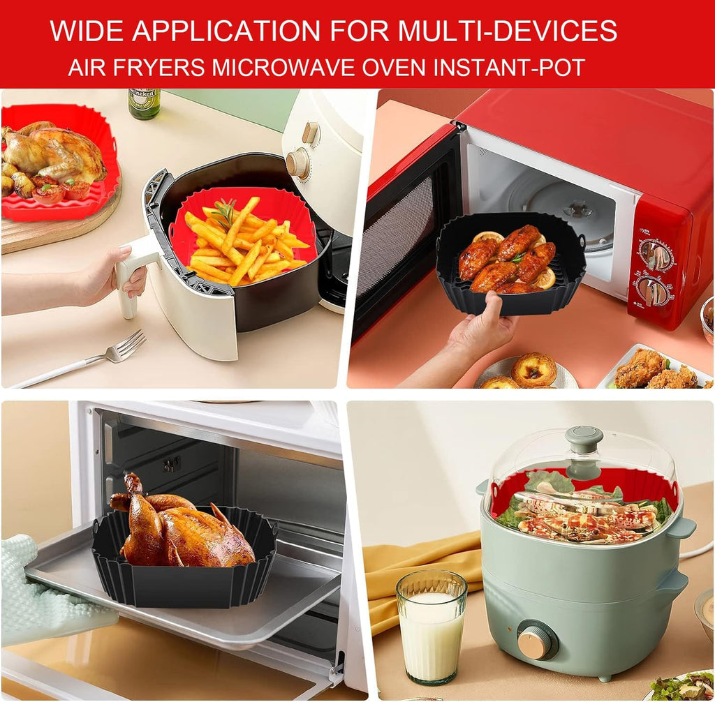 ZYOZ Square Silicone Air Fryer Liners (2-Pack) Reusable Food Grade 4 to 7 QT Air Fryers – Non-Stick Dishwasher Safe Accessories for Oven & Microwave