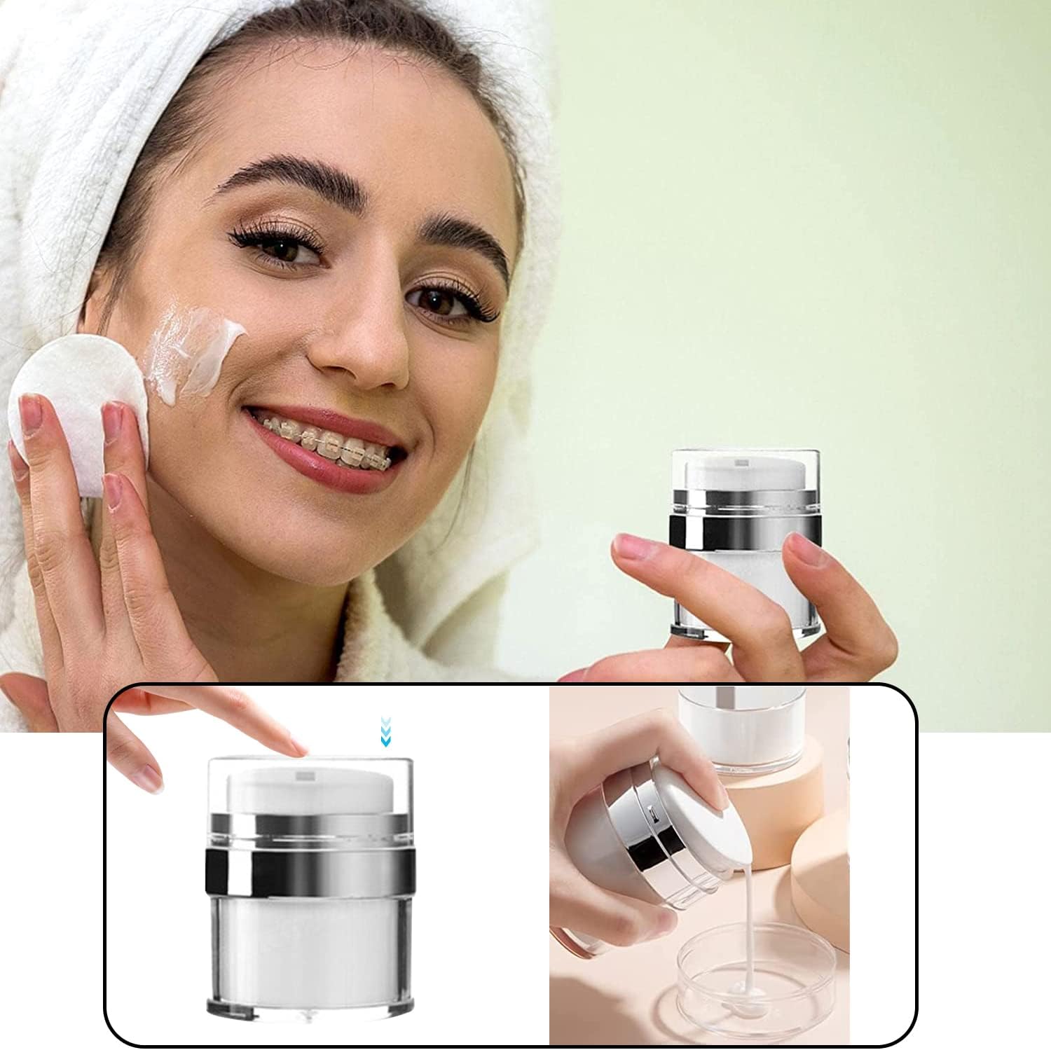 Airless Pump Bottle Portable Cream Jar Vacuum Bottle,Refillable Travel Cream Bottle,Airless Pump Jar for Lotions Makeup Essence Moisturizer Eye Creams