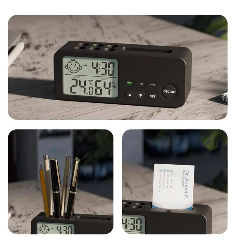 Decision Making Alarm Clock with Pen Stand & Card Holder