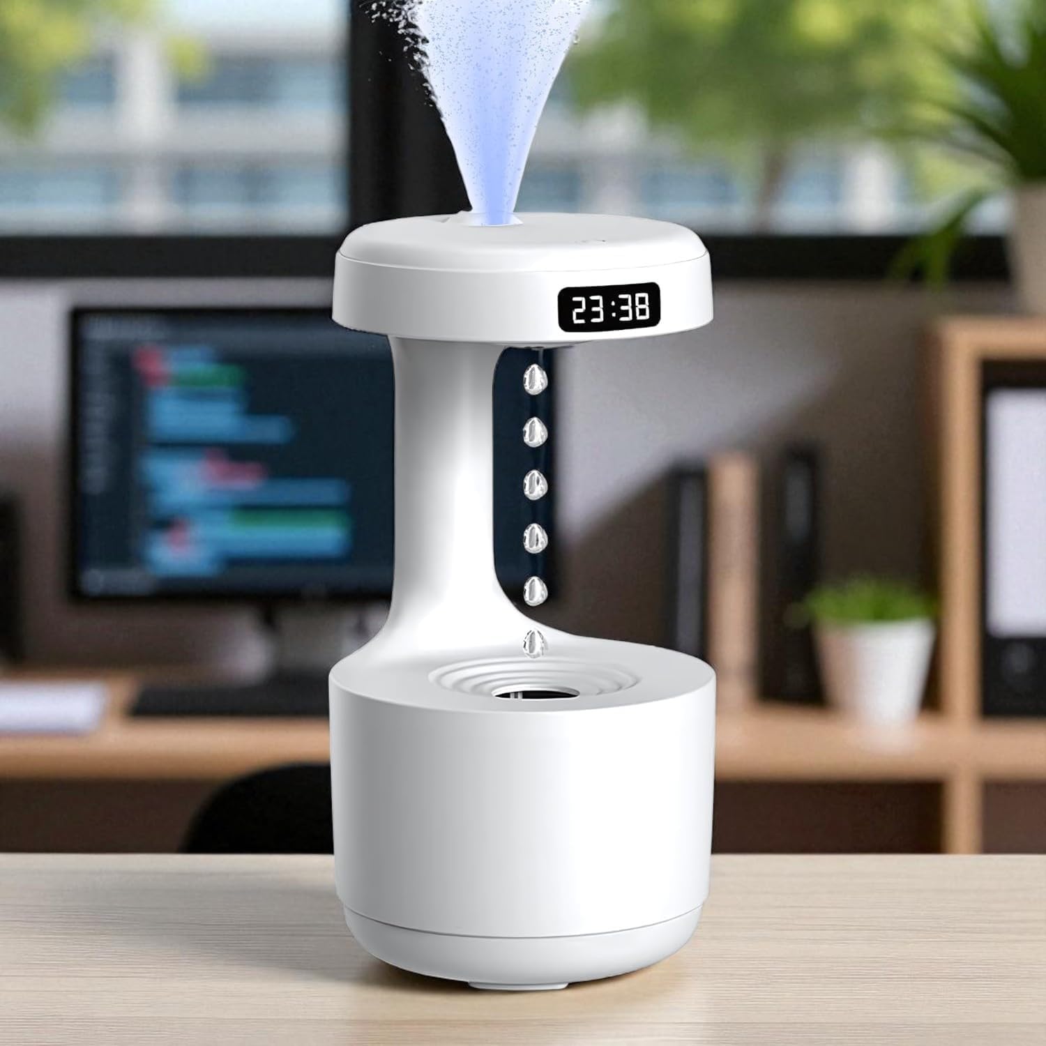 ZYOZ 3D Antigravity Water Drop Humidifier with LED Light & Digital Clock | Cool Mist Aroma Diffuser for Home, Bedroom, Office | Air Purifier, Night Lamp & Relaxing Decor Gift Secondary image