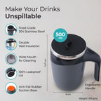 ZYOZ  Anti Fall Tumbler Stainless Steel with Lid & Handle (500ml) | Doubled Walled Insulated Coffee Mug| Diwali Gift for Friends & Family | Insulated Coffee Tumbler for Home | Black-Grey