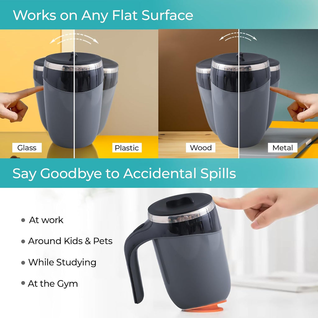 ZYOZ  Anti Fall Tumbler Stainless Steel with Lid & Handle (500ml) | Doubled Walled Insulated Coffee Mug| Diwali Gift for Friends & Family | Insulated Coffee Tumbler for Home | Black-Grey