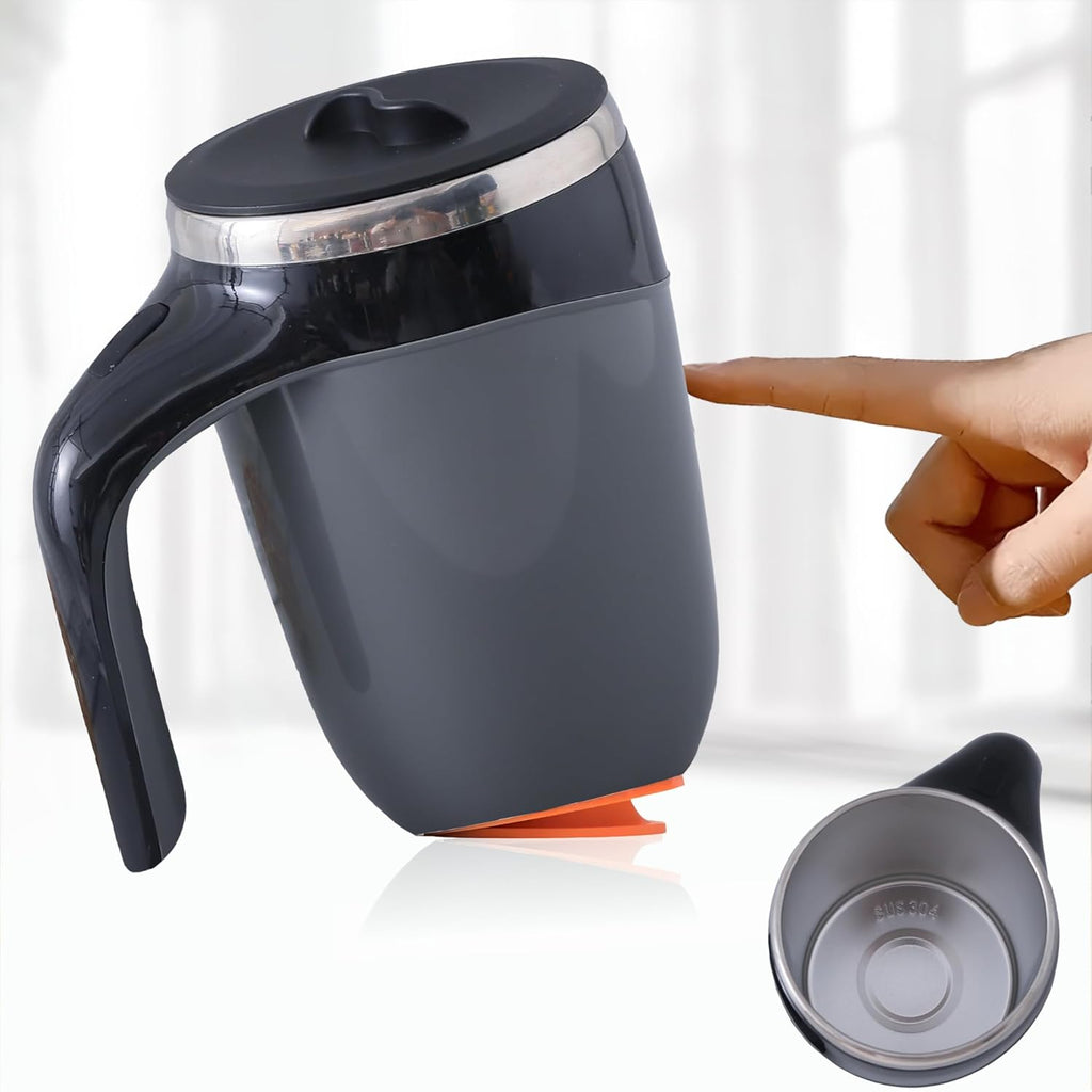 ZYOZ  Anti Fall Tumbler Stainless Steel with Lid & Handle (500ml) | Doubled Walled Insulated Coffee Mug| Diwali Gift for Friends & Family | Insulated Coffee Tumbler for Home | Black-Grey