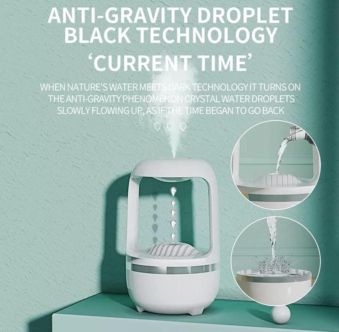 ZYOZ Cool Mist Anti-Gravity Water Drop Air Humidifier Desktop Aroma Diffuser with 2 Modes, Intelligent Auto-Off Protection, Night Light, Clock, USB Powered, Ideal for Bedroom, Office, Birthday Gift Secondary image