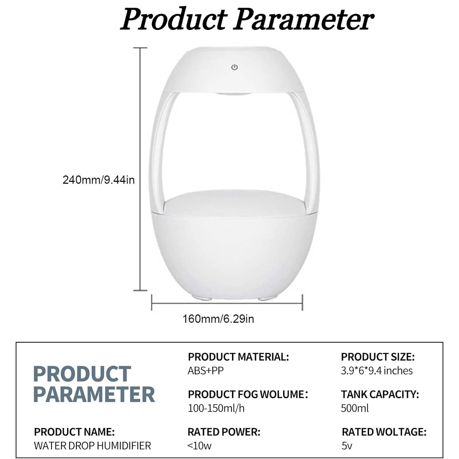 Cool Mist Anti-Gravity Water Drop Air Humidifier Desktop Aroma Diffuser with 2 Modes, Intelligent Auto-Off Protection, Night Light, Clock, USB Powered, Ideal for Bedroom, Office, Birthday Gift