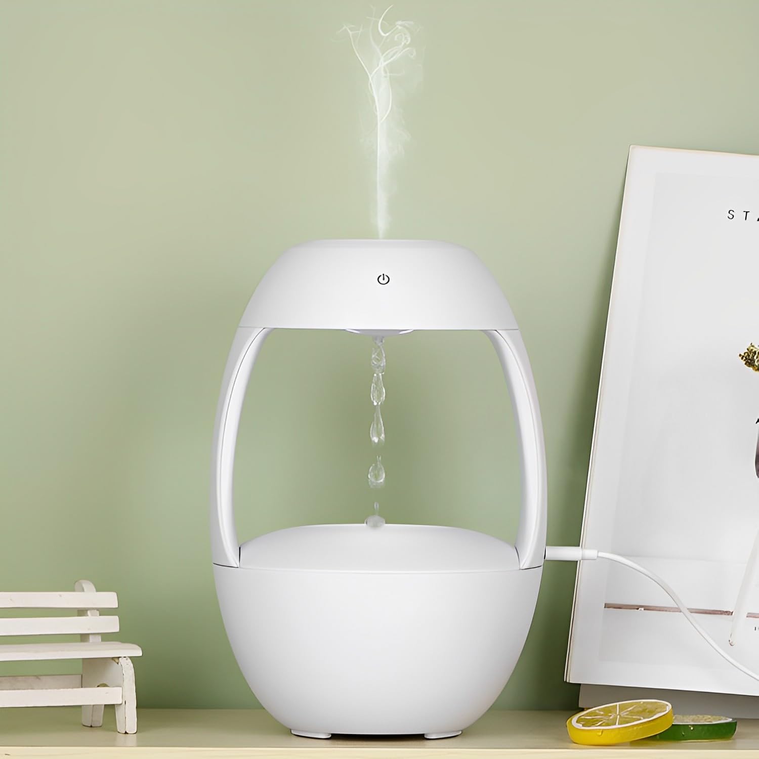 ZYOZ Cool Mist Anti-Gravity Water Drop Air Humidifier Desktop Aroma Diffuser with 2 Modes, Intelligent Auto-Off Protection, Night Light, Clock, USB Powered, Ideal for Bedroom, Office, Birthday Gift Main image