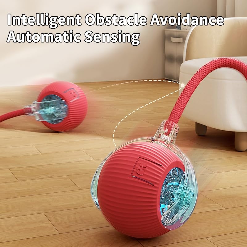 Interactive Electric Automatic Rolling Moving Rechargeable Self Play Stimulation Toy for Cats and Small Dogs - Smart Pet Chase Ball with Speedy Tail Rope for Indoor