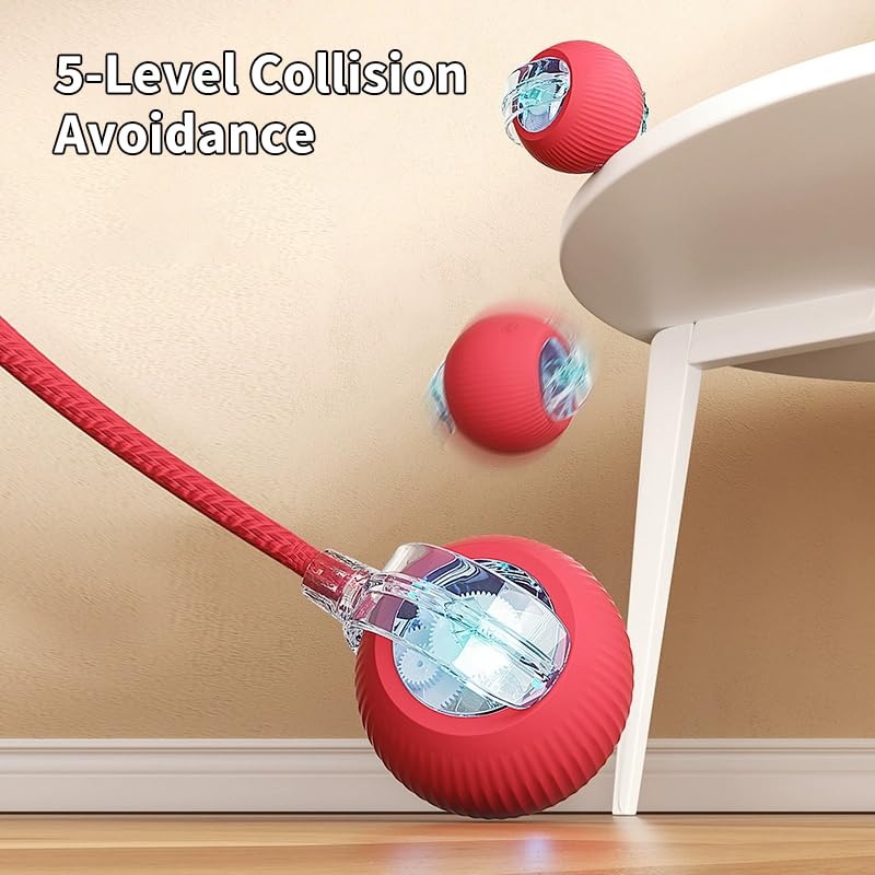 Interactive Electric Automatic Rolling Moving Rechargeable Self Play Stimulation Toy for Cats and Small Dogs - Smart Pet Chase Ball with Speedy Tail Rope for Indoor