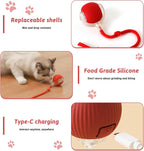 Interactive Electric Automatic Rolling Moving Rechargeable Self Play Stimulation Toy for Cats and Small Dogs - Smart Pet Chase Ball with Speedy Tail Rope for Indoor
