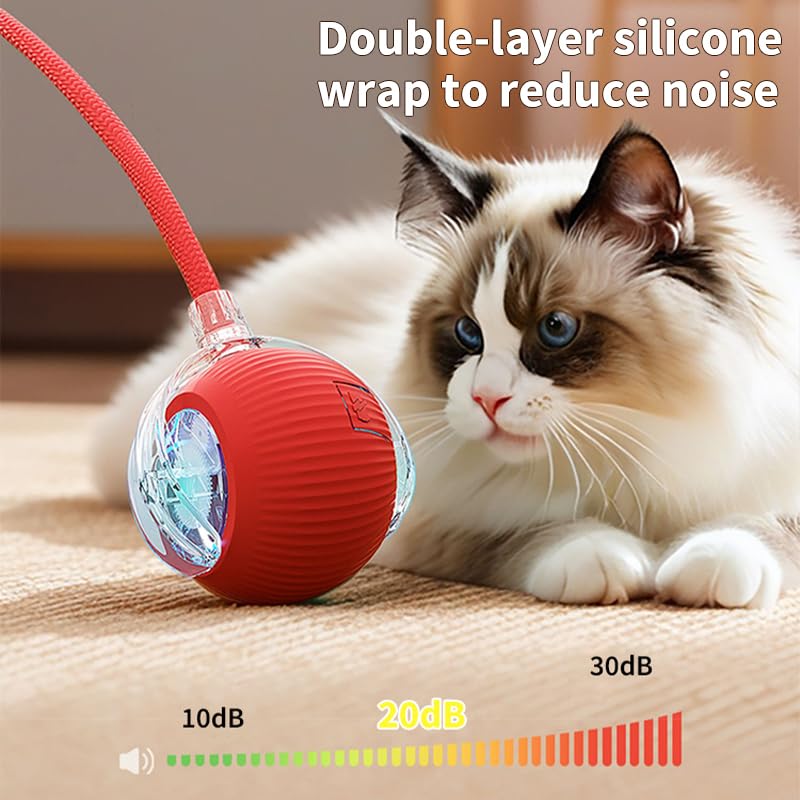 Interactive Electric Automatic Rolling Moving Rechargeable Self Play Stimulation Toy for Cats and Small Dogs - Smart Pet Chase Ball with Speedy Tail Rope for Indoor