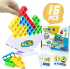 Tetra Tower Game 32 Pcs (4 Different Shapes) Stack Tower Blocks with 22 Cards, Swing Stack Balance Building Block Interactive STEM Toy
