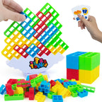 Tetra Tower Game 32 Pcs (4 Different Shapes) Stack Tower Blocks with 22 Cards, Swing Stack Balance Building Block Interactive STEM Toy