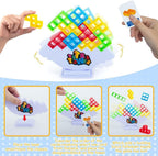 Tetra Tower Game 32 Pcs (4 Different Shapes) Stack Tower Blocks with 22 Cards, Swing Stack Balance Building Block Interactive STEM Toy