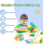 Tetra Tower Game 32 Pcs (4 Different Shapes) Stack Tower Blocks with 22 Cards, Swing Stack Balance Building Block Interactive STEM Toy