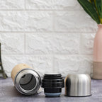 Steel Bamboo Thermos flask Hot Cold Insulated Coffee Mug For Travel 1pc