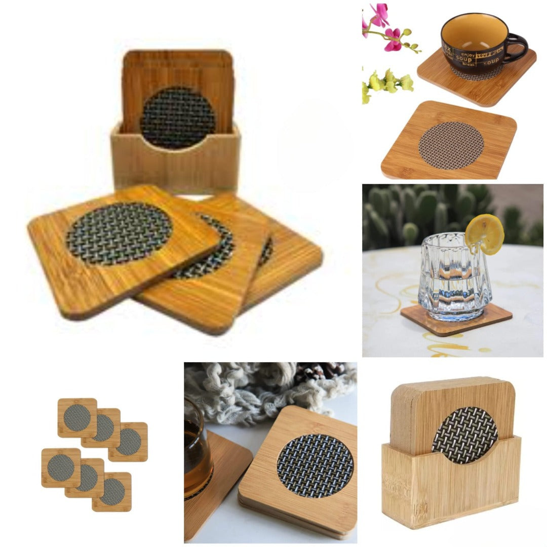 ZYOZ Eco-Friendly Bamboo Wooden Coasters for Home Pan Pot Holder for Dining Table Heat Pad for Kitchen - Pack of 4 Secondary image