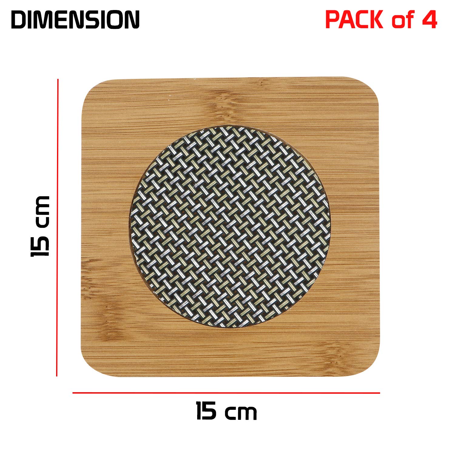 Eco-Friendly Bamboo Wooden Coasters for Home Pan Pot Holder for Dining Table Heat Pad for Kitchen - Pack of 4