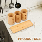 100% Natural Bamboo Cutlery Holder Set – 3-Piece Wooden Utensil Organizer Caddy with Tray for Countertop & Dining Table
