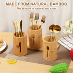 100% Natural Bamboo Cutlery Holder Set – 3-Piece Wooden Utensil Organizer Caddy with Tray for Countertop & Dining Table