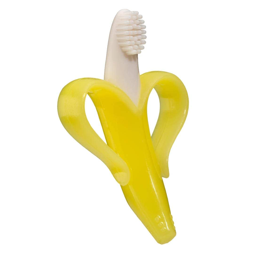 Silicone Baby Banana Teether & Infant Toothbrush, Ergonomic Grip And Dust-Resistant (Yellow)