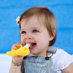 Silicone Baby Banana Teether & Infant Toothbrush, Ergonomic Grip And Dust-Resistant (Yellow)