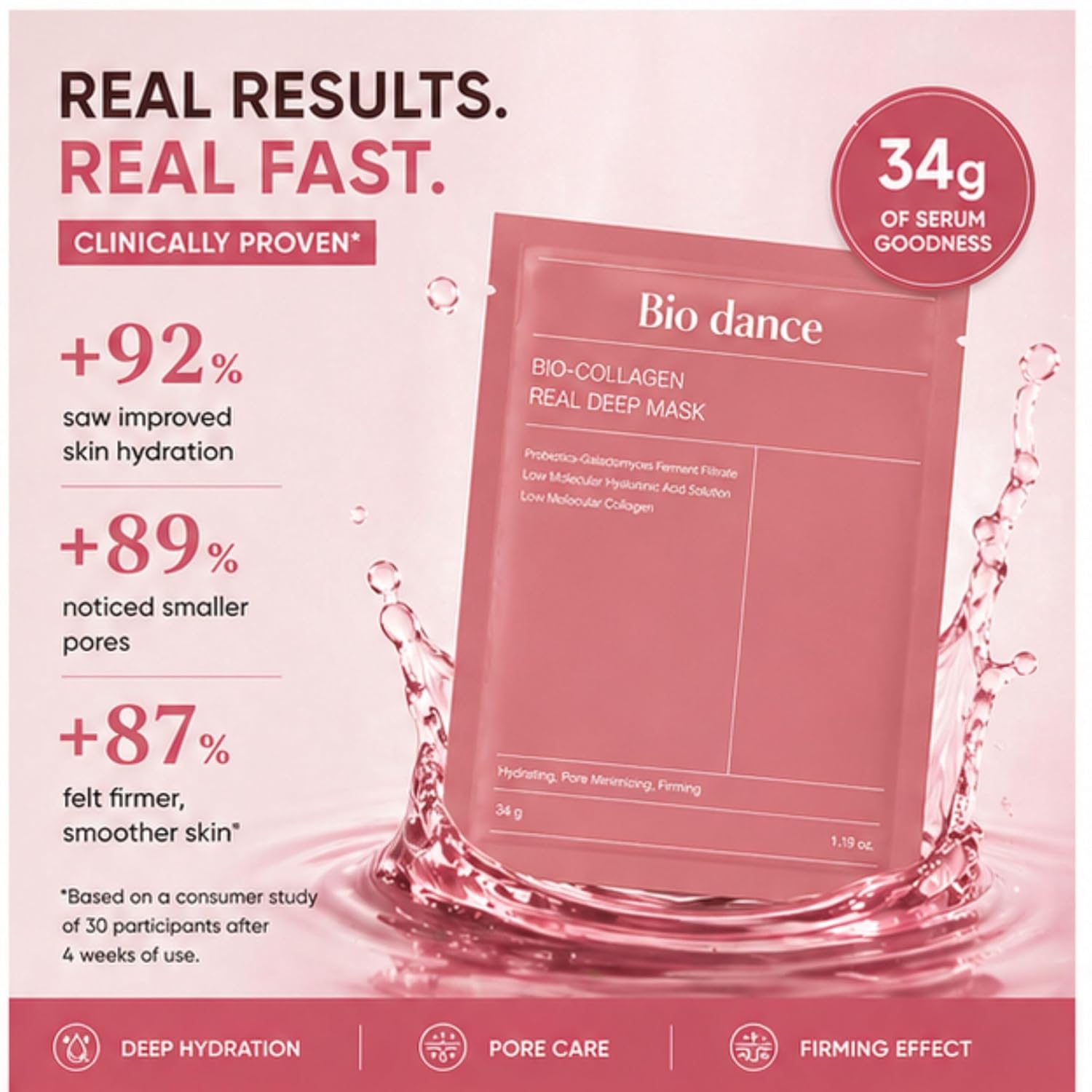 Bio Dance Korean Skincare Bio-Collagen Real Deep Mask, Hydrating, Pore Minimizing, Firming, with Hyaluronic Acid and Collagen