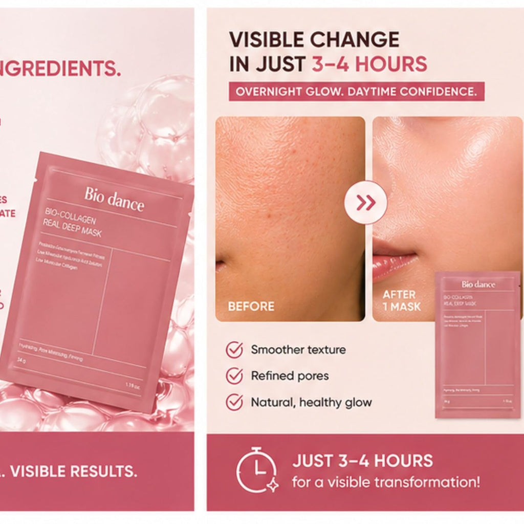 Bio Dance Korean Skincare Bio-Collagen Real Deep Mask, Hydrating, Pore Minimizing, Firming, with Hyaluronic Acid and Collagen