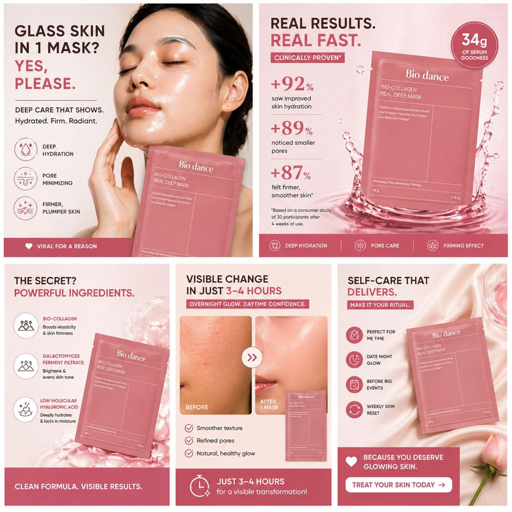Bio Dance Korean Skincare Bio-Collagen Real Deep Mask, Hydrating, Pore Minimizing, Firming, with Hyaluronic Acid and Collagen