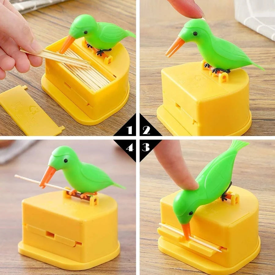 woodpacker Bird Toothpick Dispenser – Automatic Telescopic Toothpick Holder, Cute Bird Toothpick Dispenser for Kitchen & Dining Table, Fun Toothpick Organizer for Home, Party & Gift Multicolor 1pc
