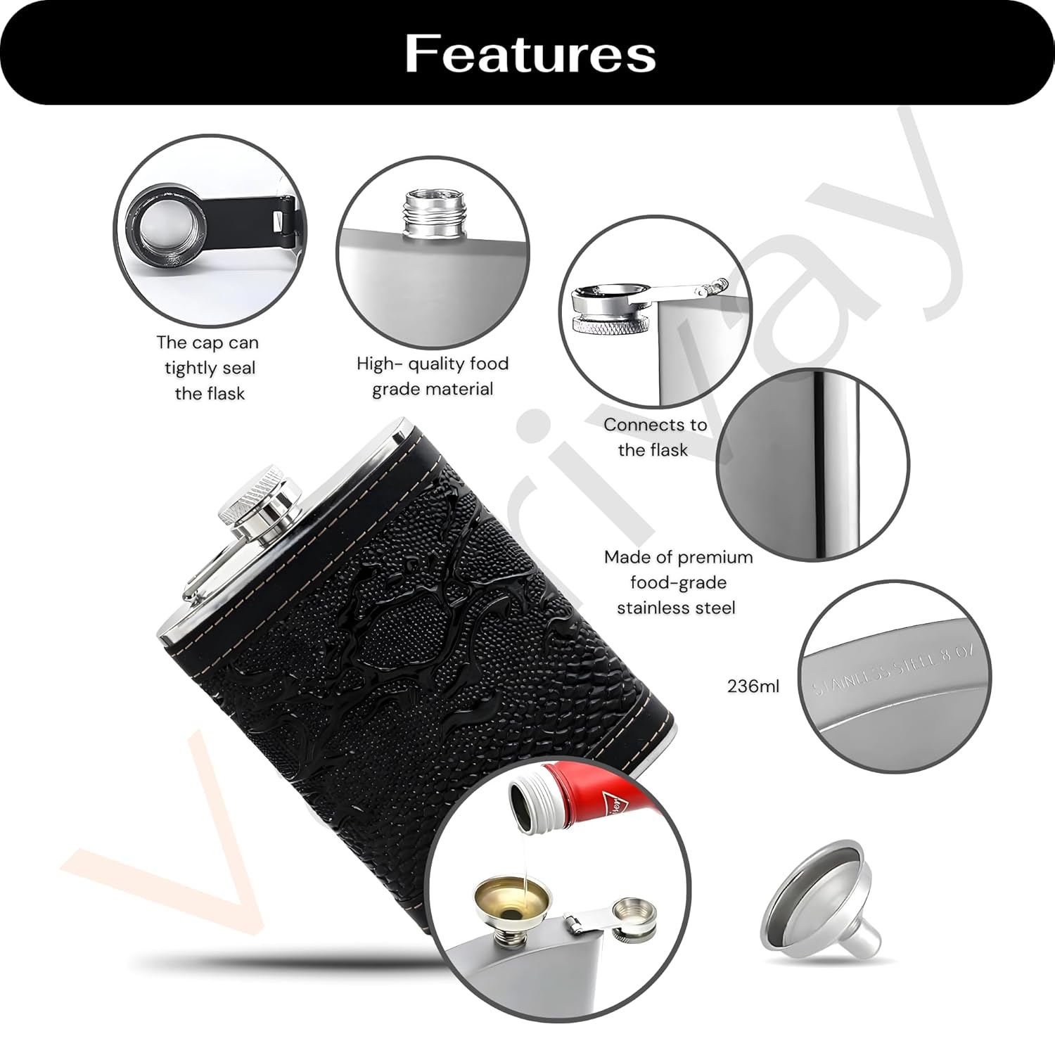 Johniee Walker Stainless Steel Hip Flask(Set of 1)