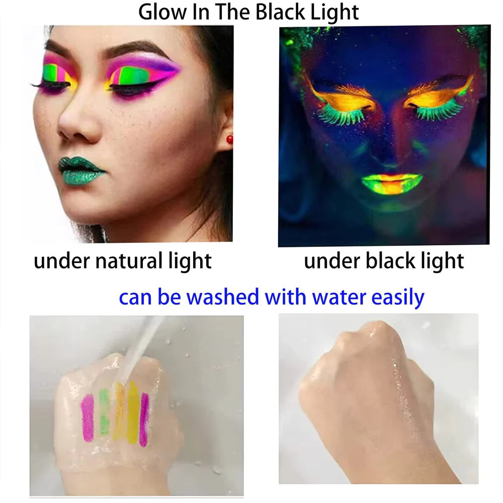 Party Glow Neon Paint Glow in the Dark Face, Body, Blacklight Lipstick