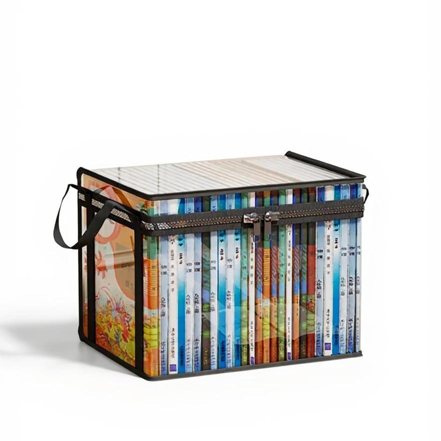 ZYOZ Book Storage Box, Transparent Organizer, Dustproof, Large Capacity, Foldable Black 32x24x25cm Main image